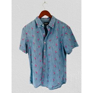 BONOBOS Cotton Shirt Blue Red Flamingos Button-up Size Large
